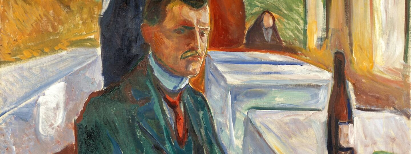 Self-Portrait with a Bottle of Wine, by Edvard Munch