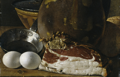 Still Life with Ham, Eggs and Vessels, by Luis Egidio Meléndez