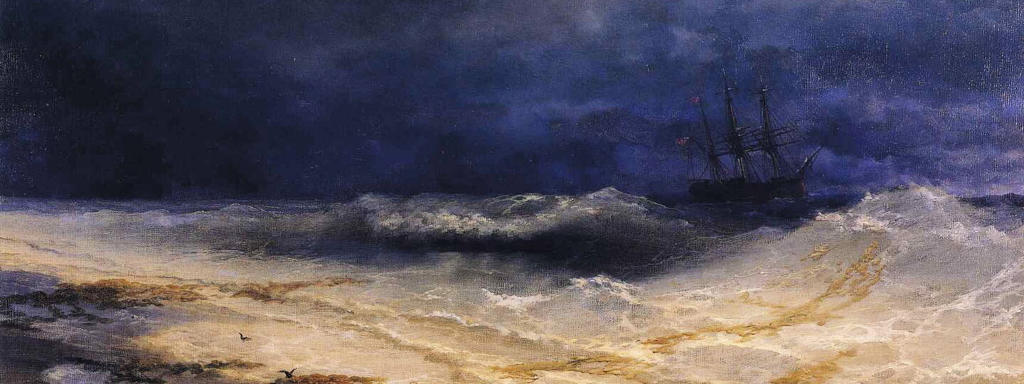 Ship in a Stormy Sea off the Coast, by Ivan Aivazovsky