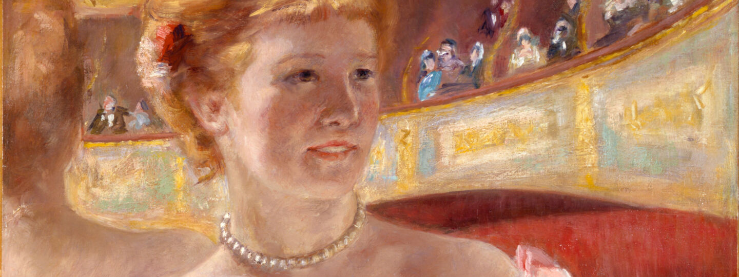 Woman with a Pearl Necklace in a Loge, by Mary Cassatt