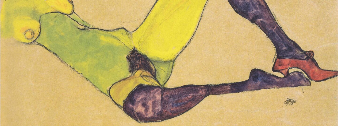 Female nude torso lying down, by Egon Schiele