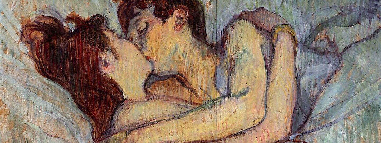 In bed, the kiss, by Henri de Toulouse-Lautrec